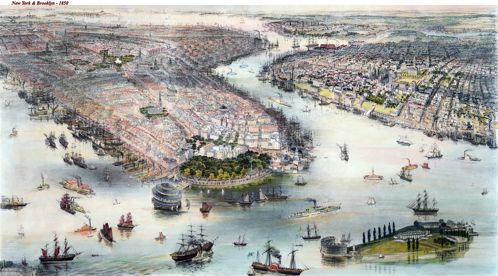 Bird's-eye view of New York and Brooklyn, 1850